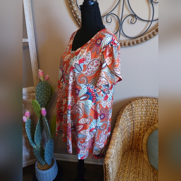 Enmain Paisley Print V-Neck Top - Orange and Blue - Picture 5 of 10